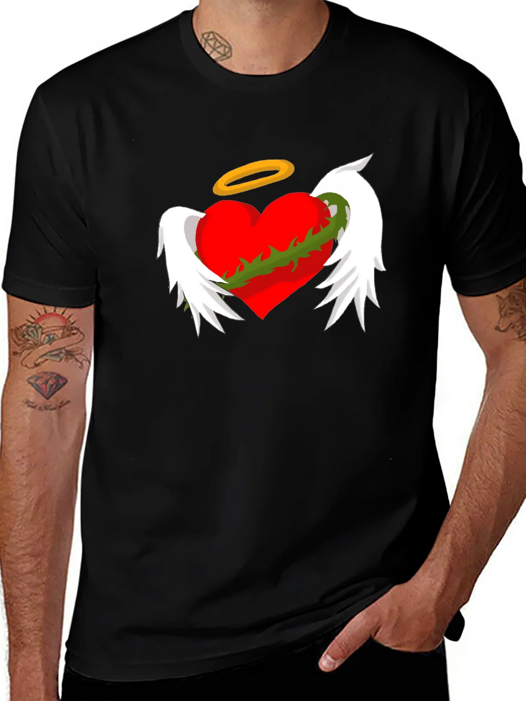 Winged Heart with Halo Graphic Tee - Black