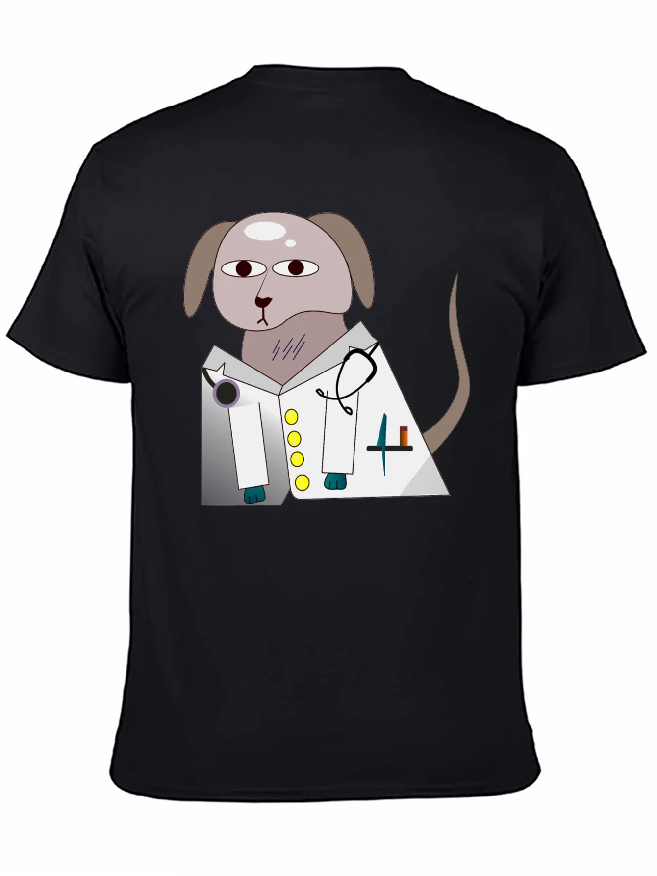 Vet Dog Cartoon Graphic T-Shirt - Black