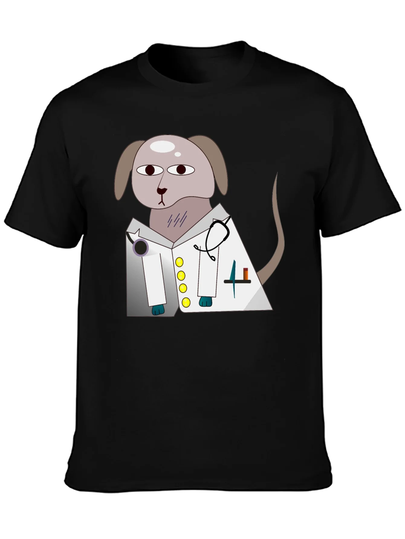 Vet Dog Cartoon Graphic T-Shirt - Black