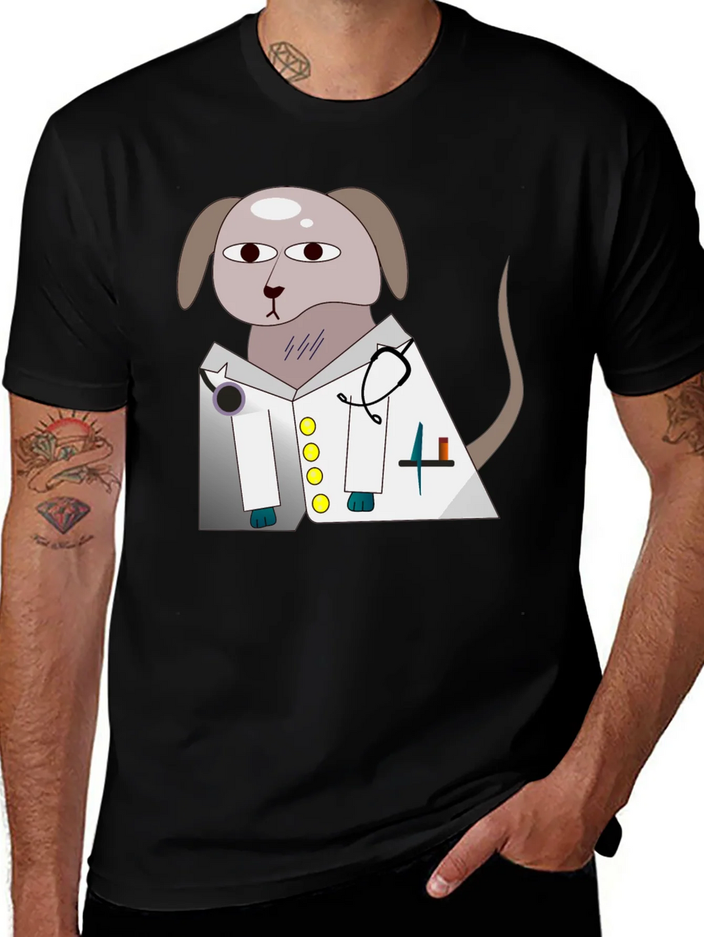 Vet Dog Cartoon Graphic T-Shirt - Black
