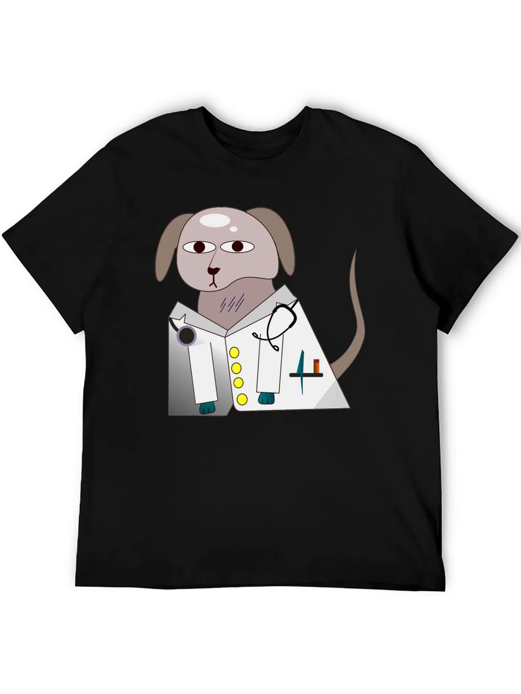 Vet Dog Cartoon Graphic T-Shirt - Black