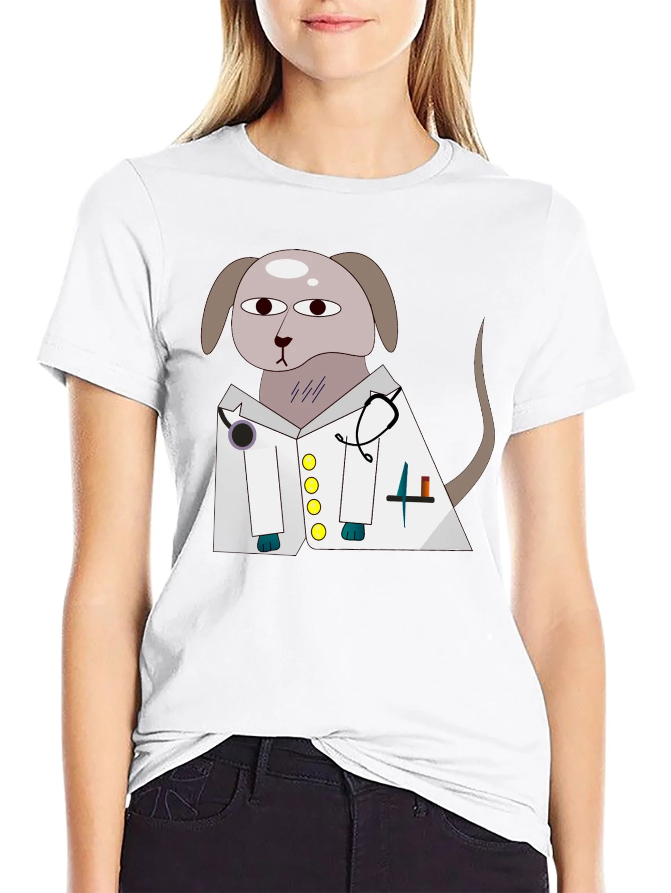 Vet Dog Cartoon Graphic T-Shirt - Black