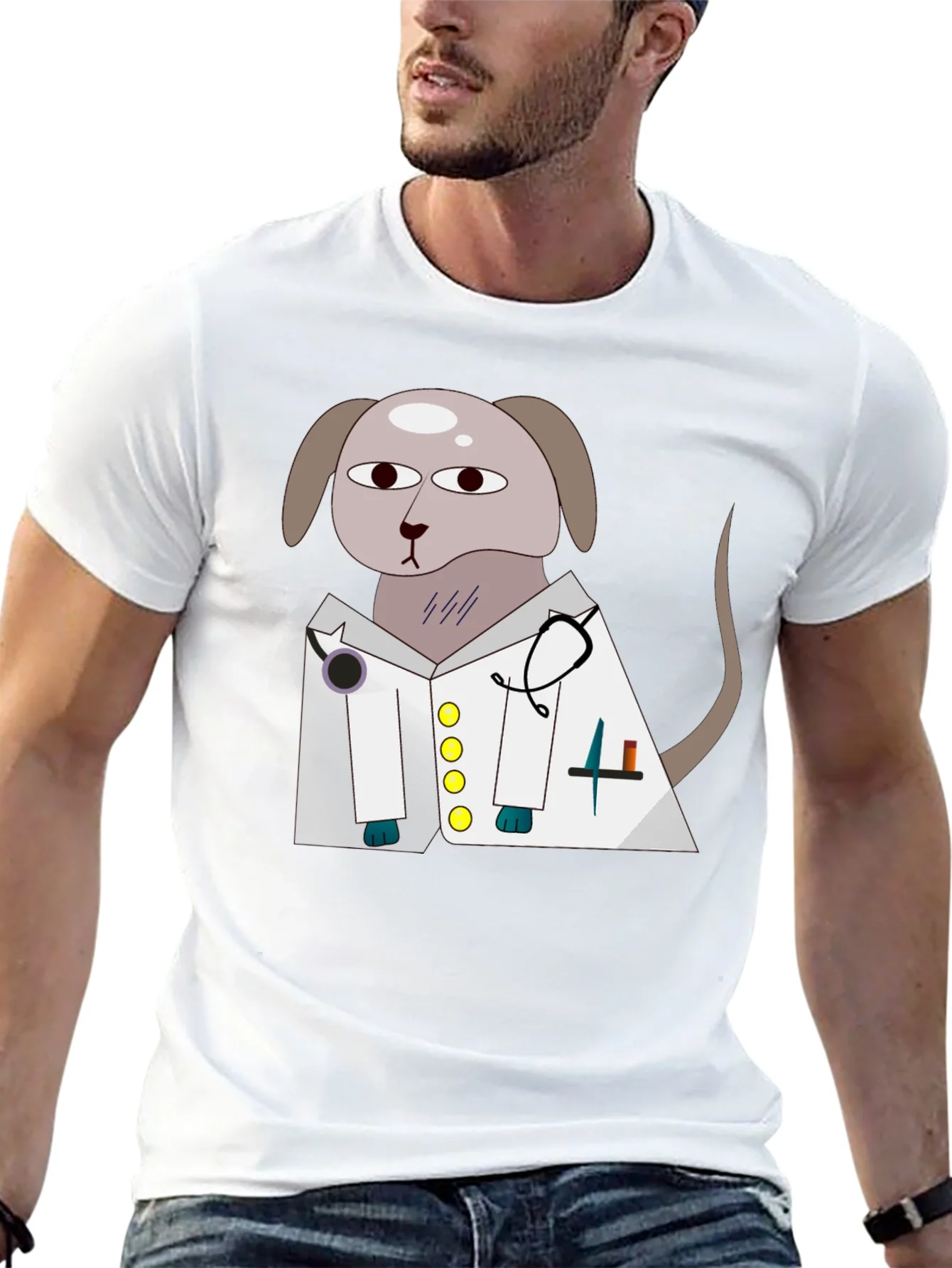 Vet Dog Cartoon Graphic T-Shirt - Black
