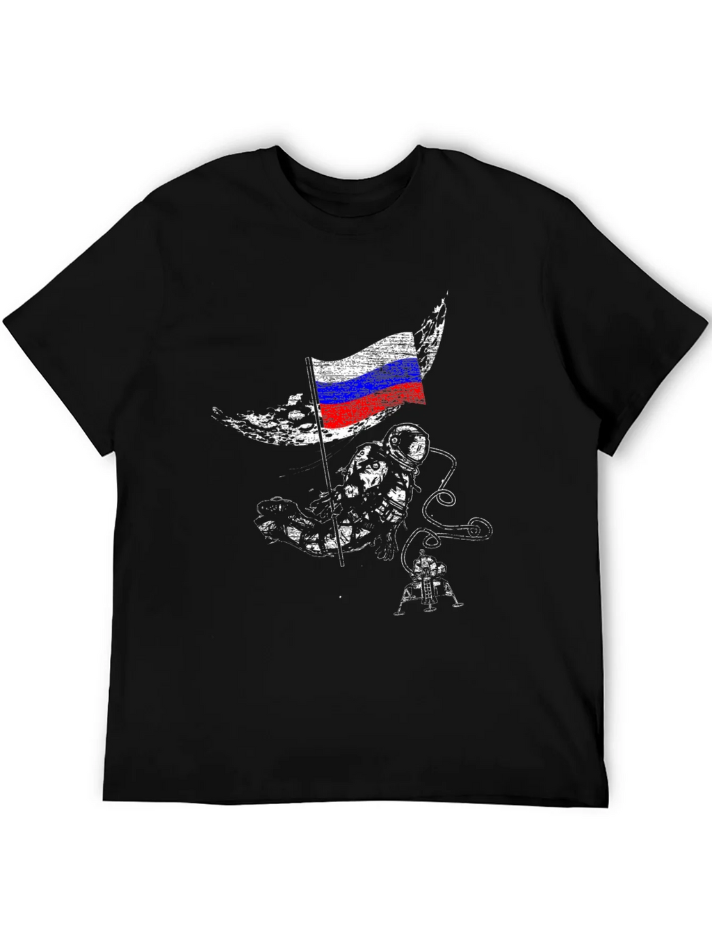 Astronaut & Russian Flag Graphic Black T-Shirt