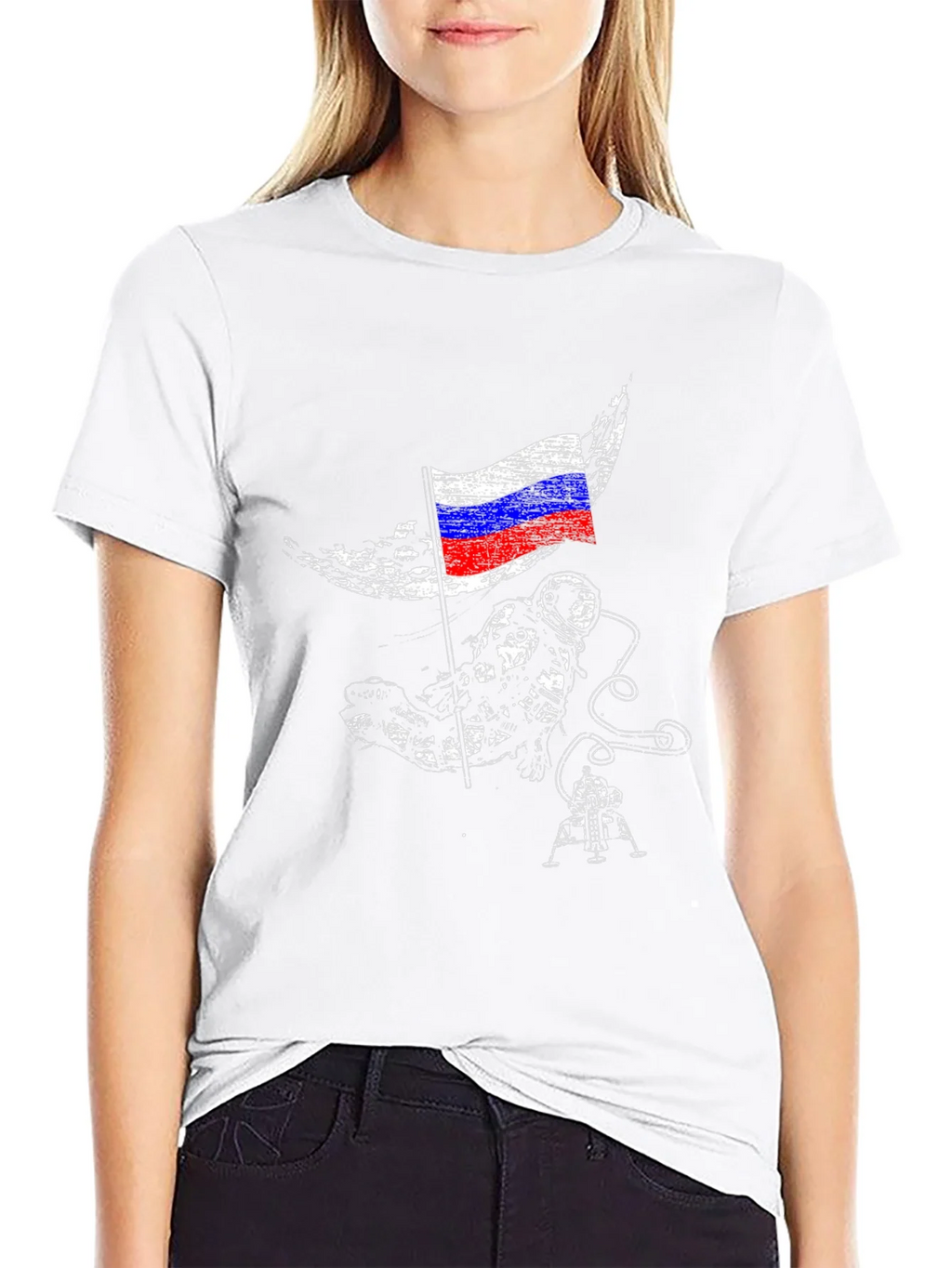 Astronaut & Russian Flag Graphic Black T-Shirt