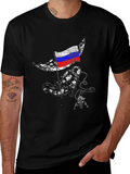Astronaut & Russian Flag Graphic Black T-Shirt