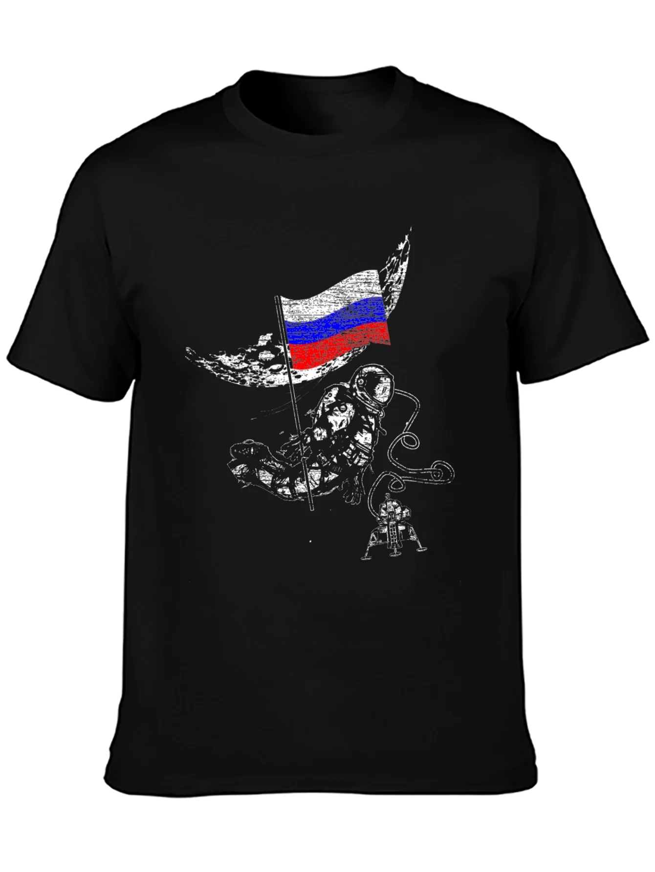Astronaut & Russian Flag Graphic Black T-Shirt