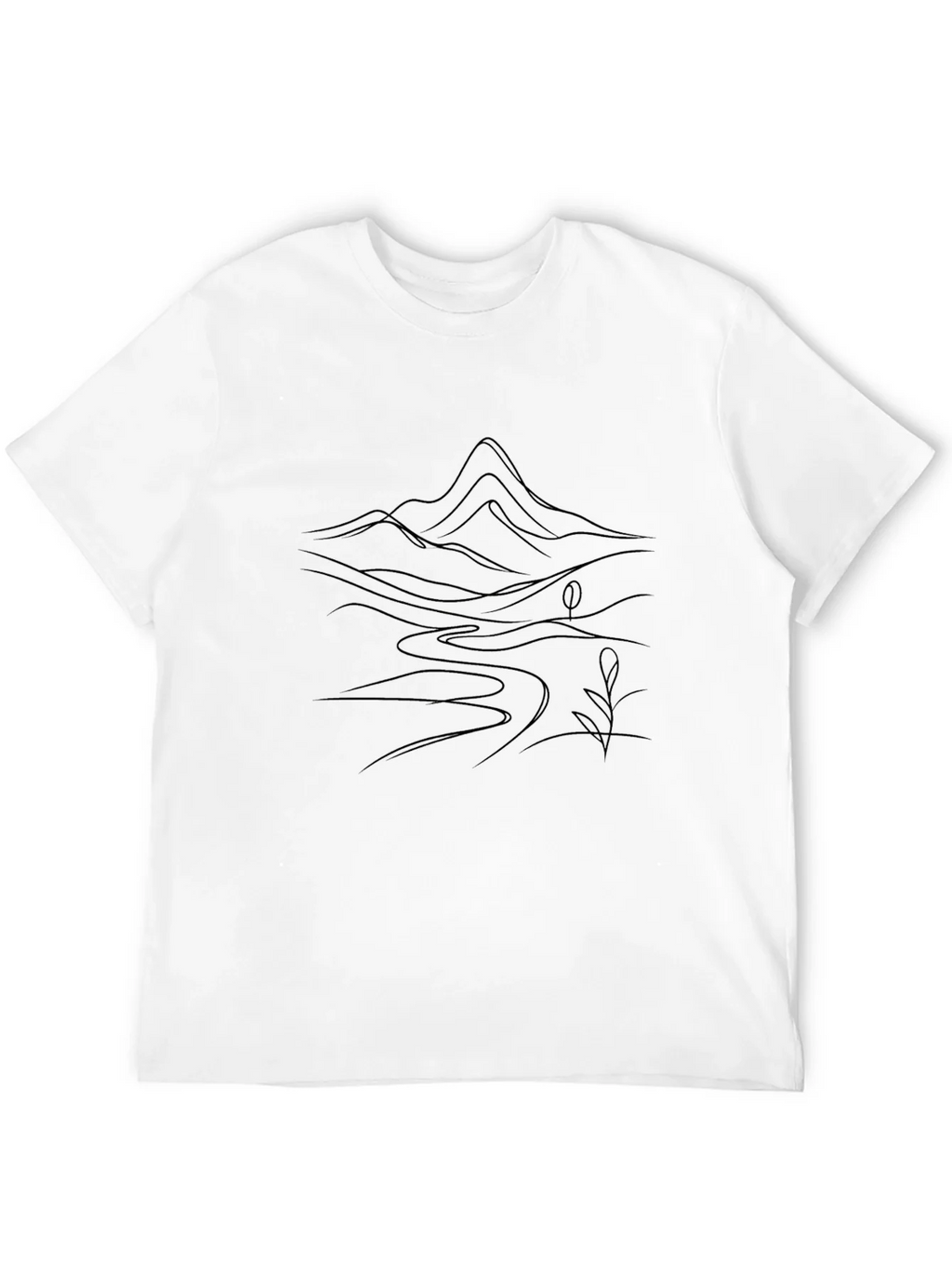 Minimalist Mountain River Black T-Shirt