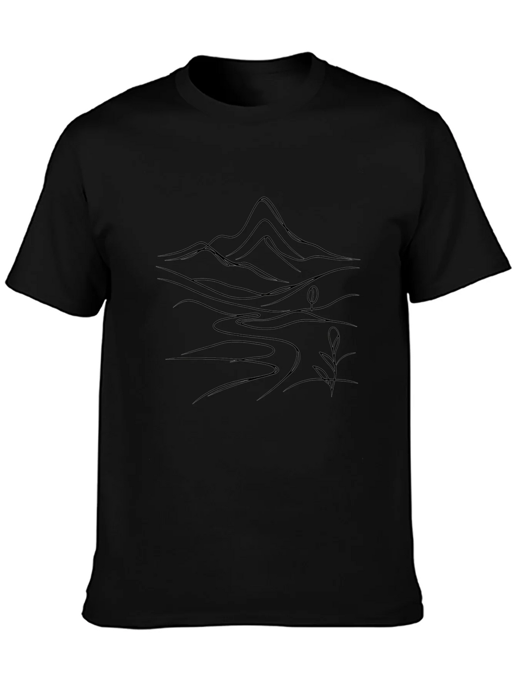Minimalist Mountain River Black T-Shirt