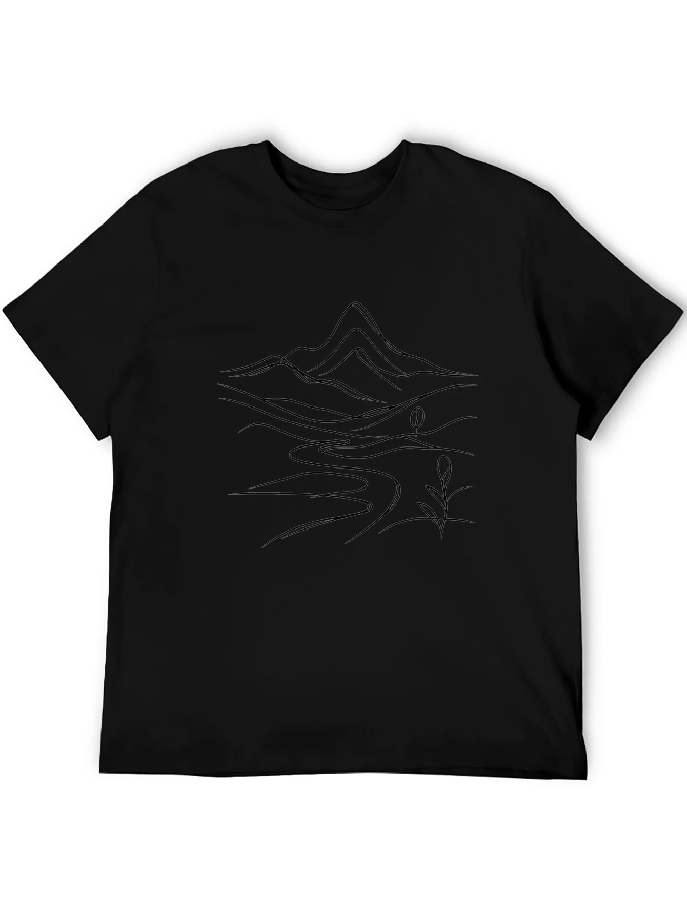Minimalist Mountain River Black T-Shirt