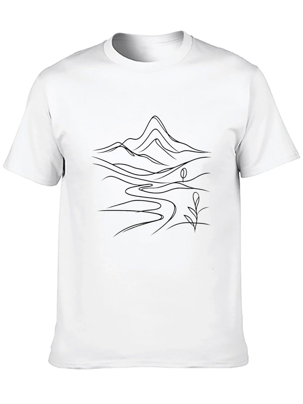 Minimalist Mountain River Black T-Shirt