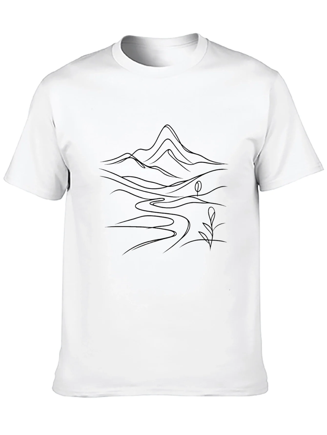 Minimalist Mountain River Black T-Shirt