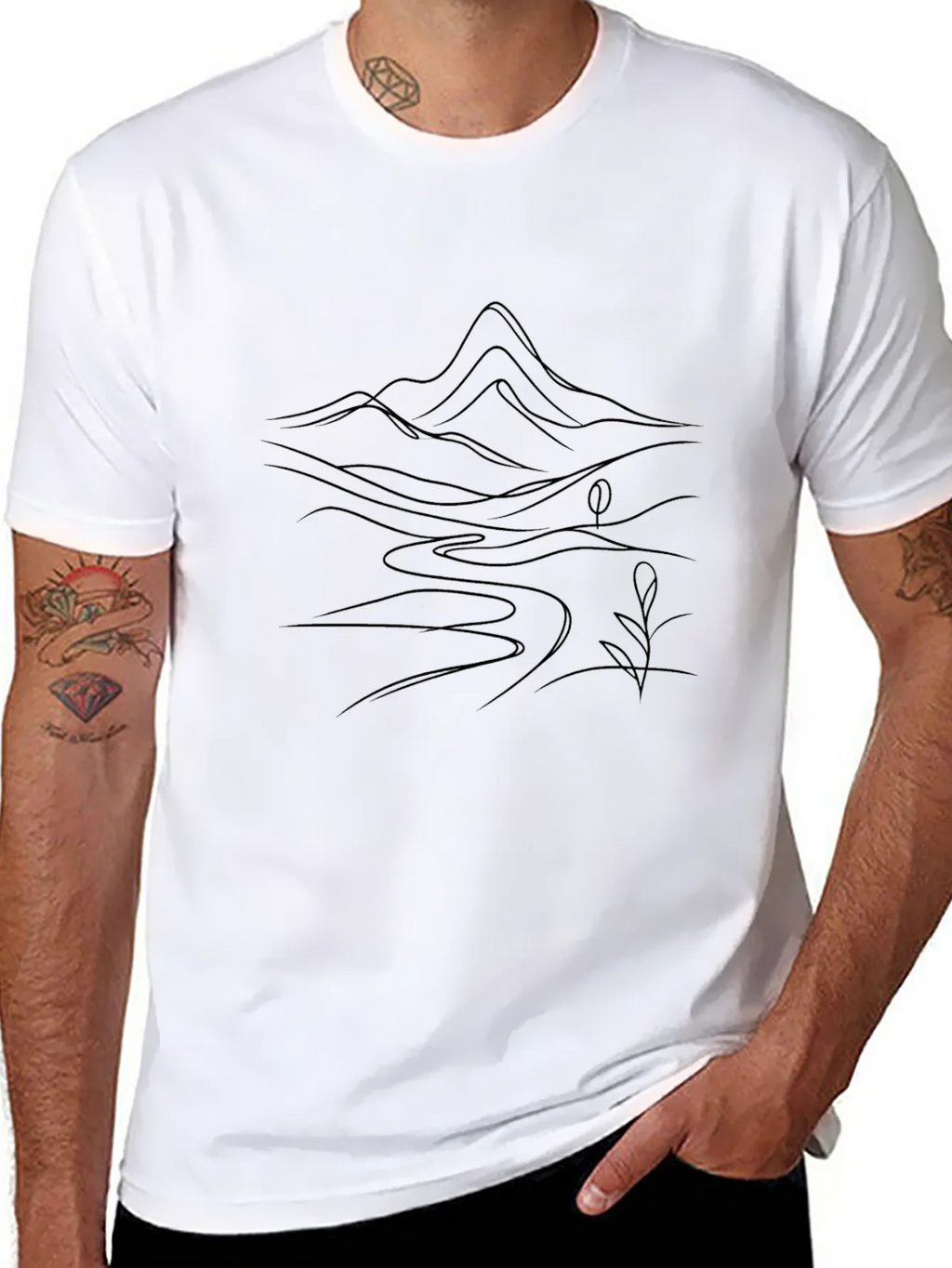 Minimalist Mountain River Black T-Shirt