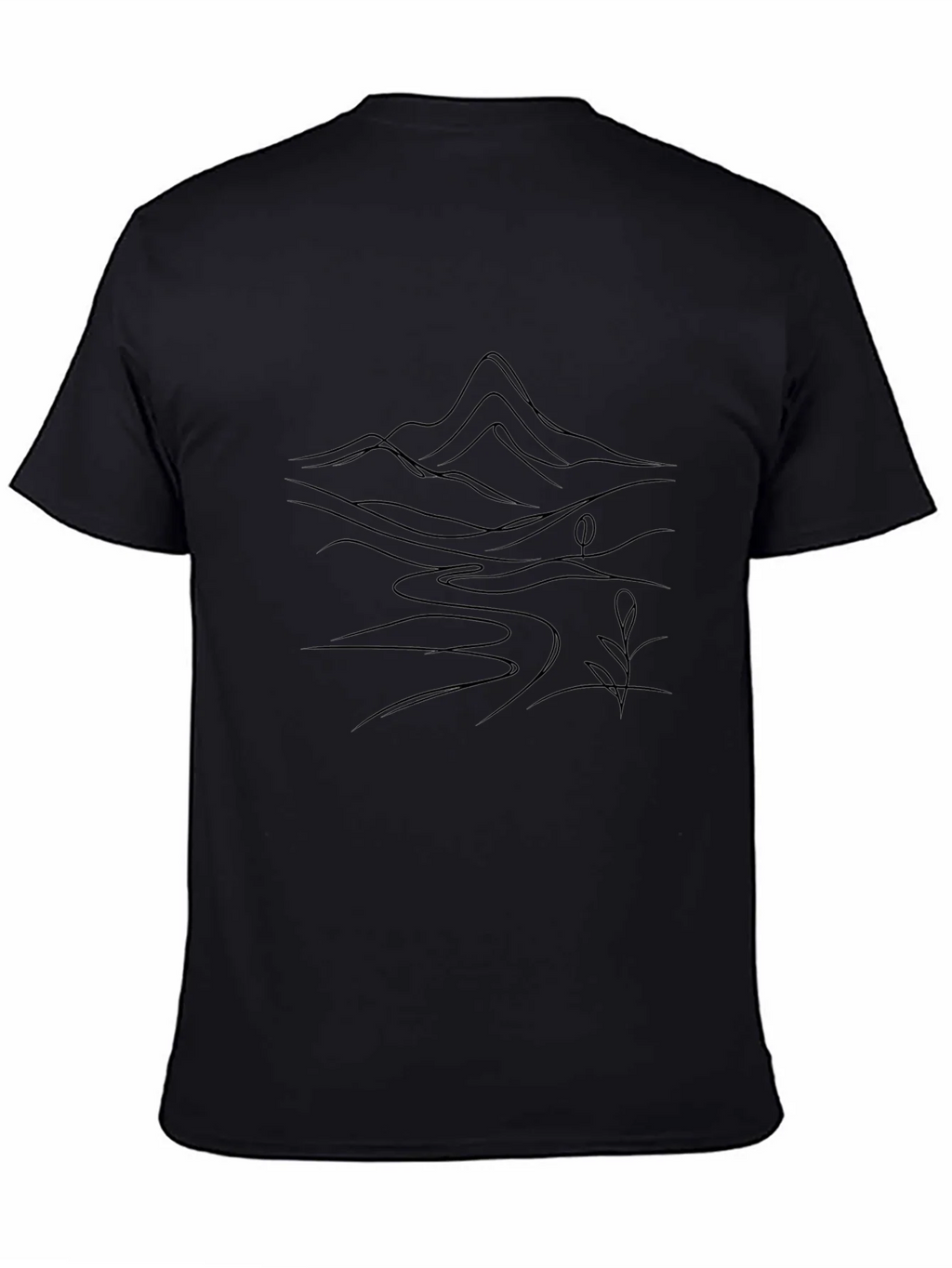 Minimalist Mountain River Black T-Shirt