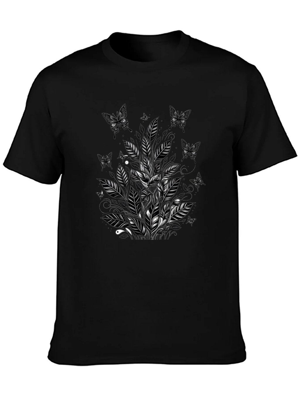 Butterfly Botanical Graphic Tee - Black Cotton Blend