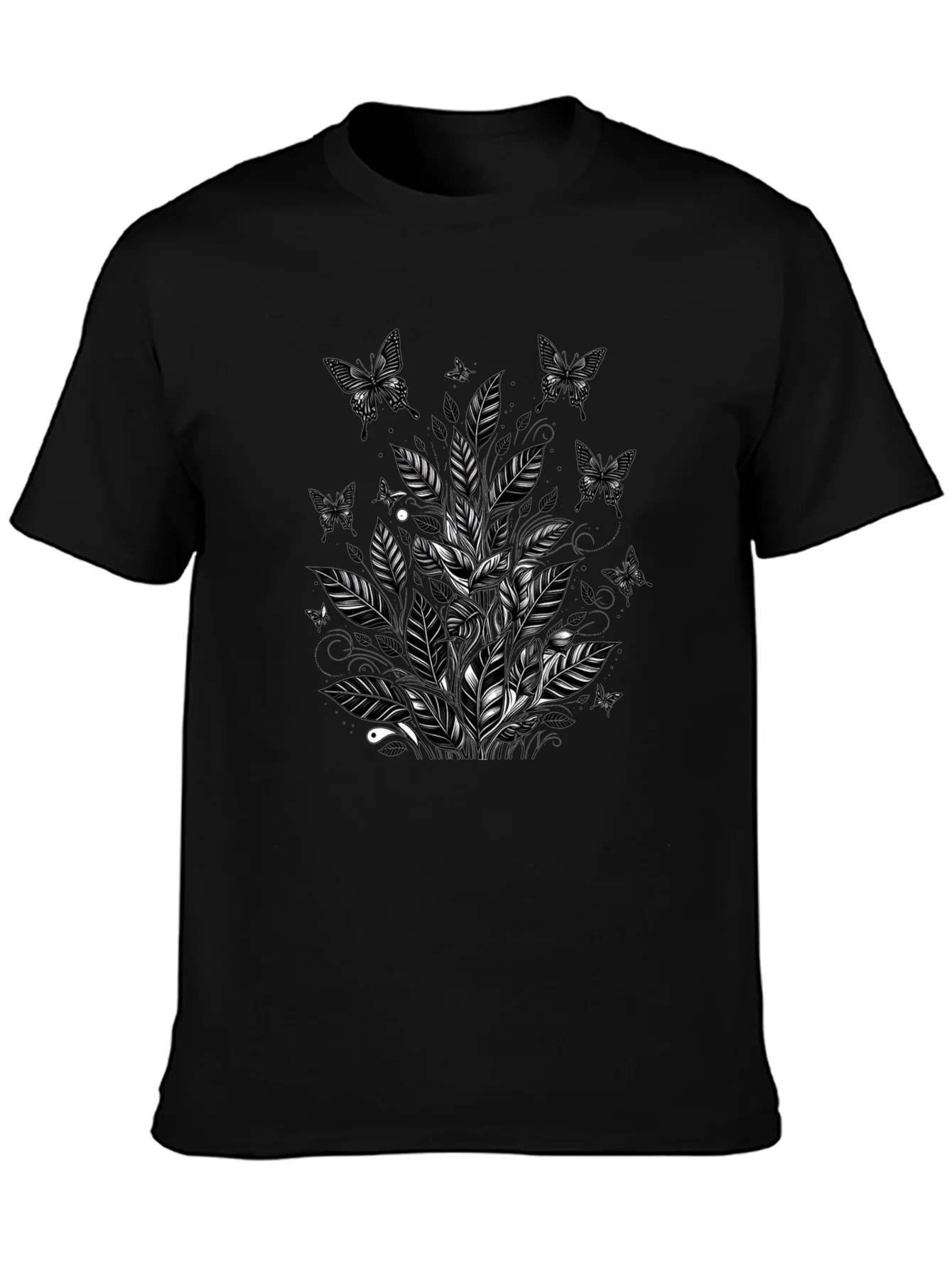 Butterfly Botanical Graphic Tee - Black Cotton Blend