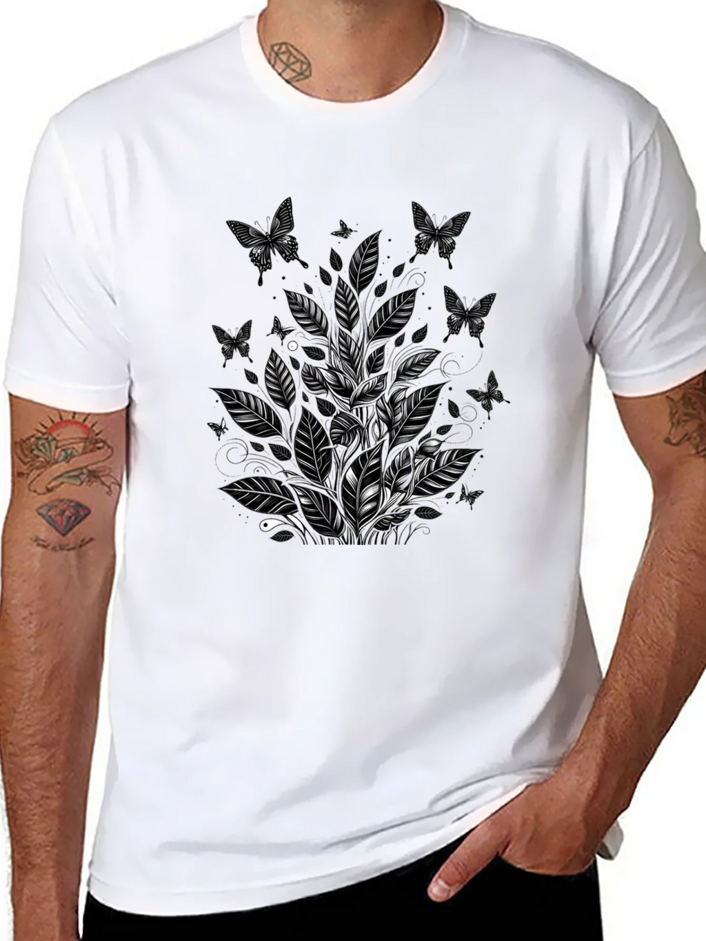 Butterfly Botanical Graphic Tee - Black Cotton Blend