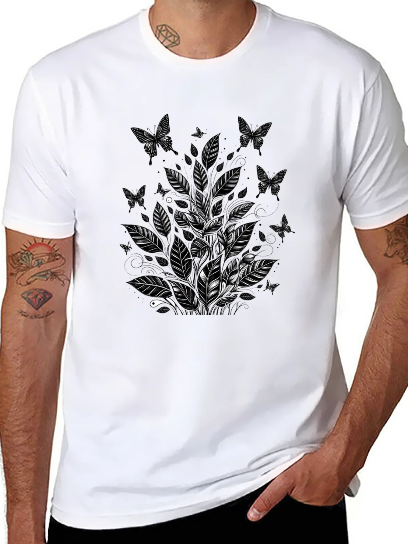 Butterfly Botanical Graphic Tee - Black Cotton Blend