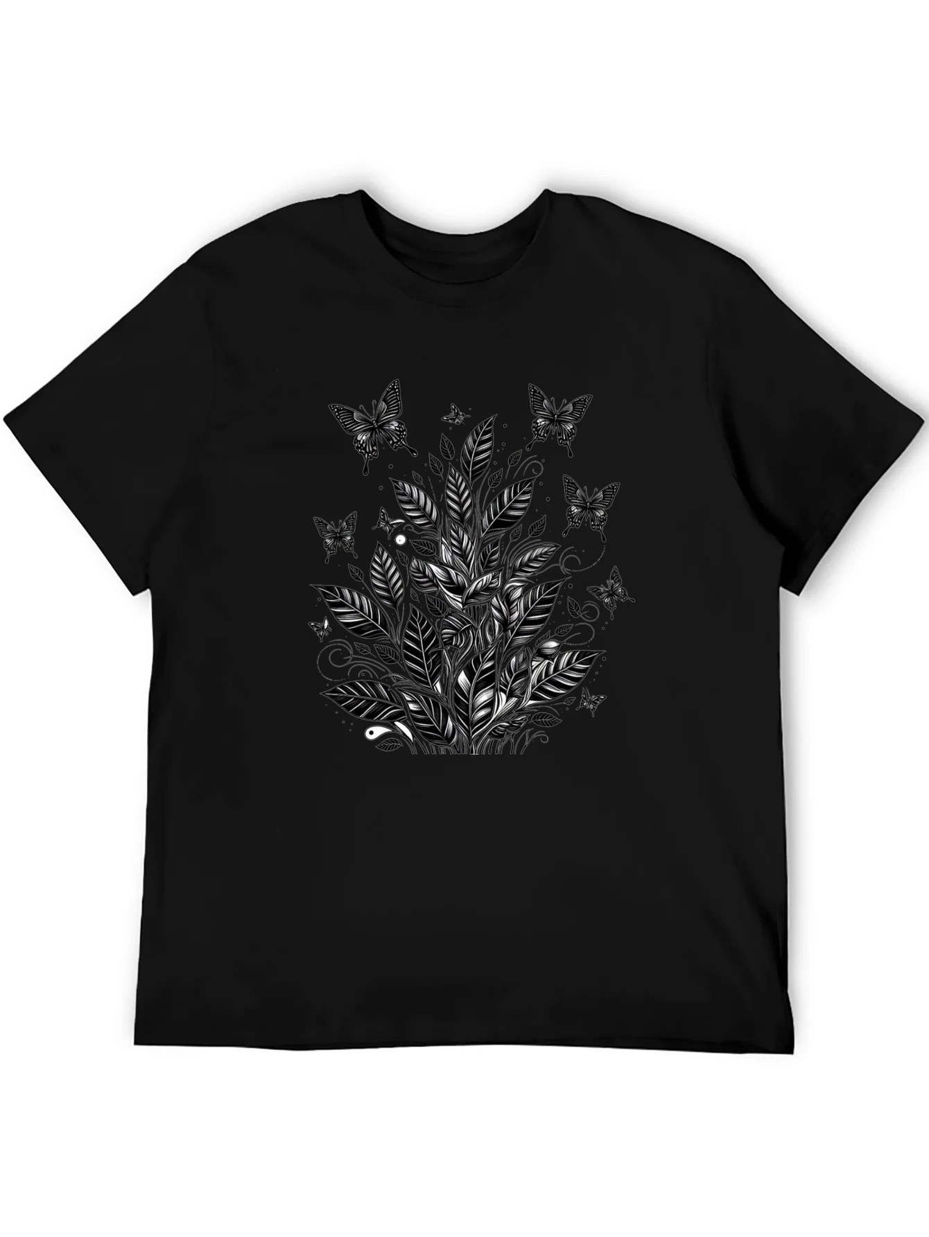 Butterfly Botanical Graphic Tee - Black Cotton Blend