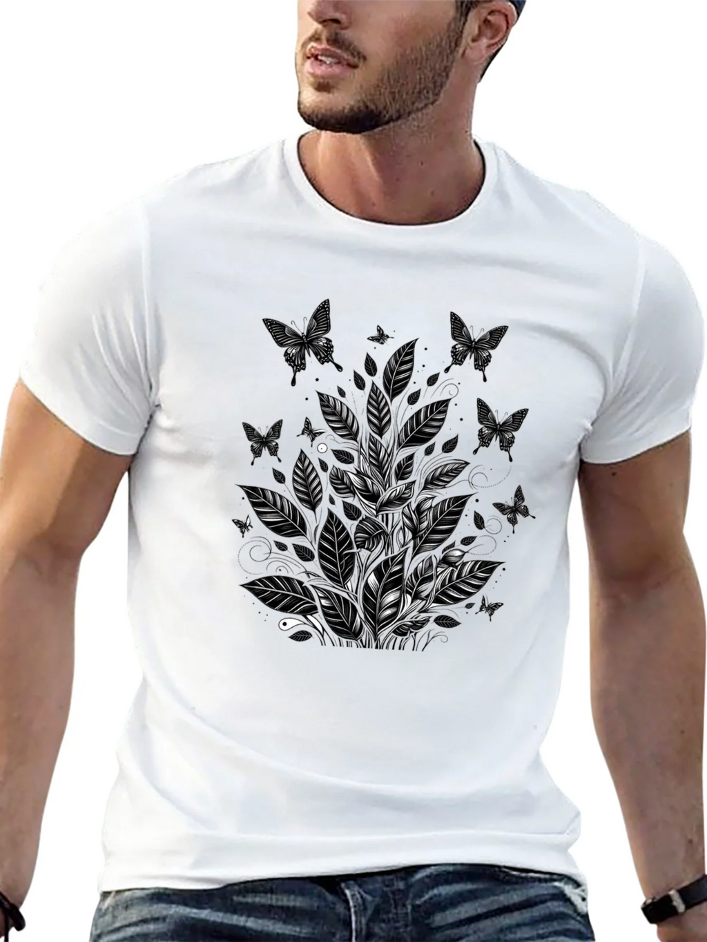 Butterfly Botanical Graphic Tee - Black Cotton Blend