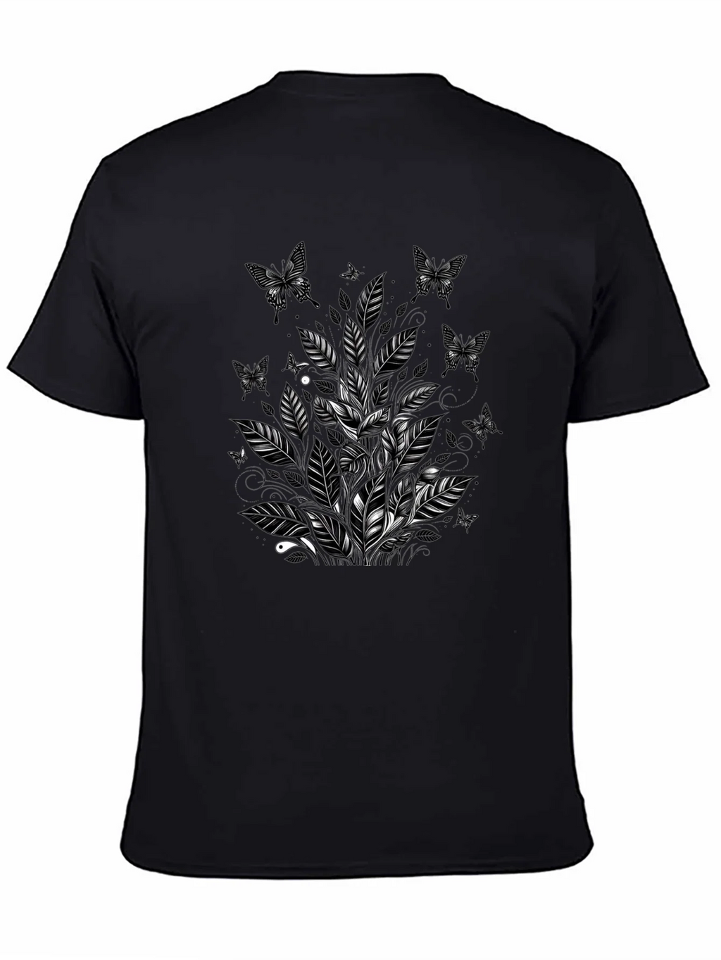 Butterfly Botanical Graphic Tee - Black Cotton Blend