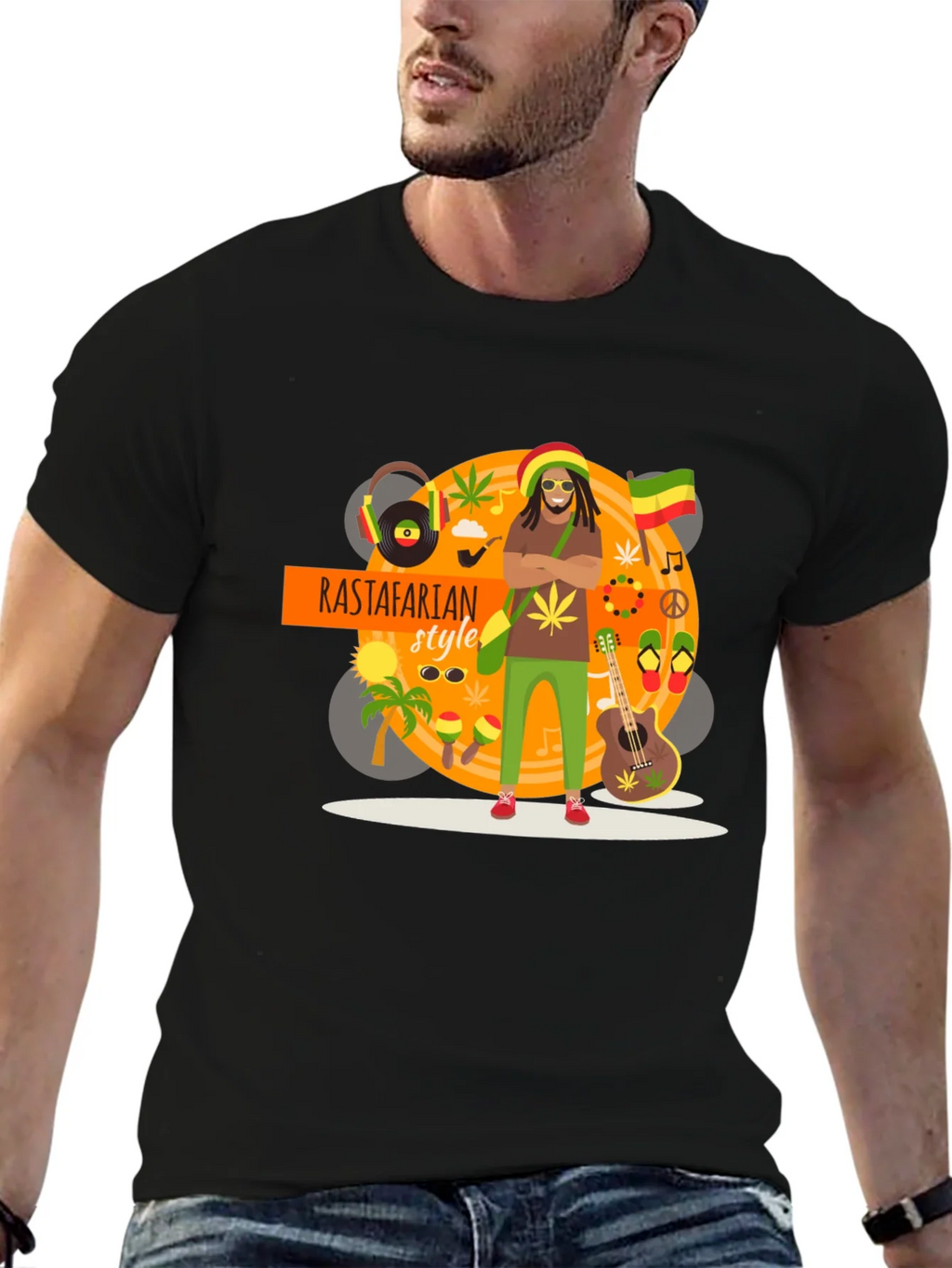 Rastafarian Style Graphic T-Shirt