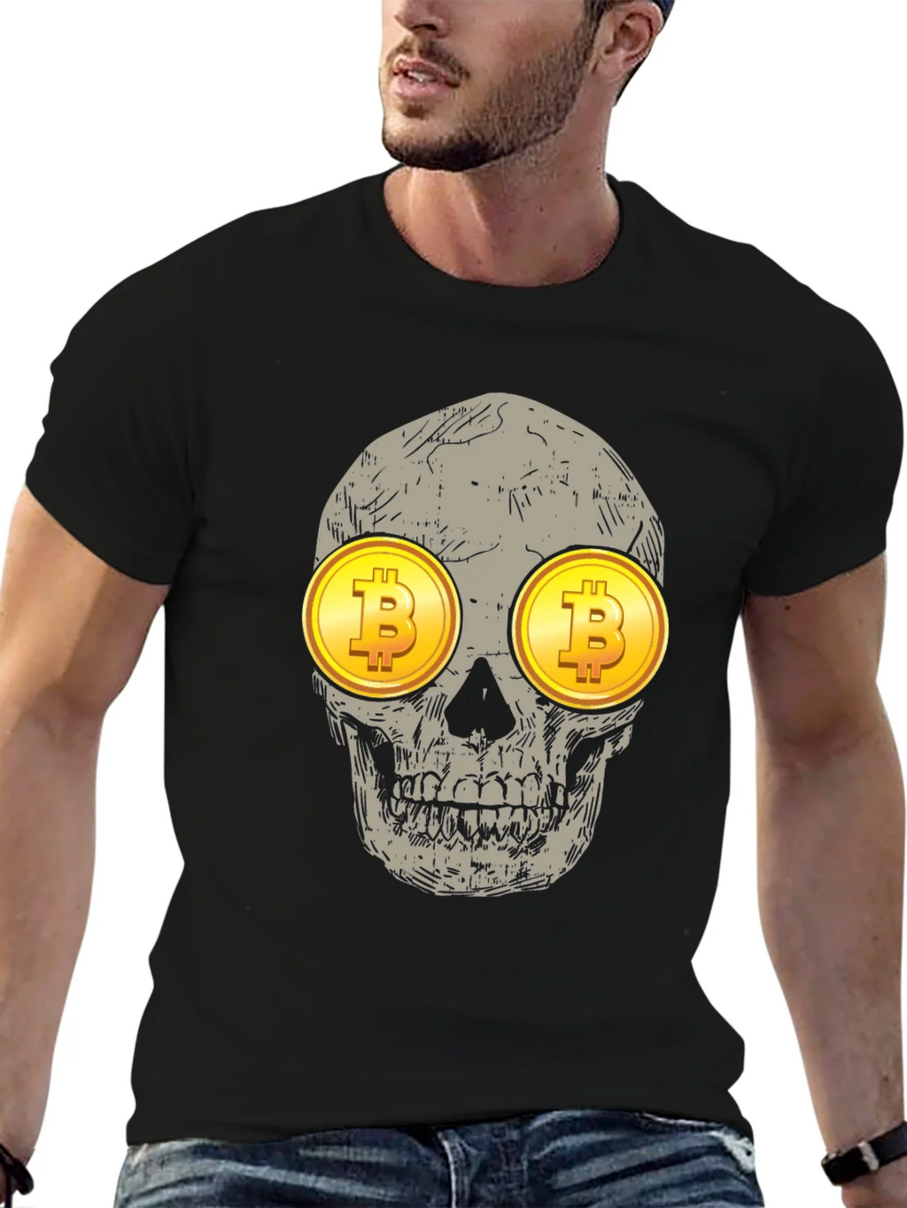 Bitcoin Skull Graphic Tee - Crypto Investor Shirt