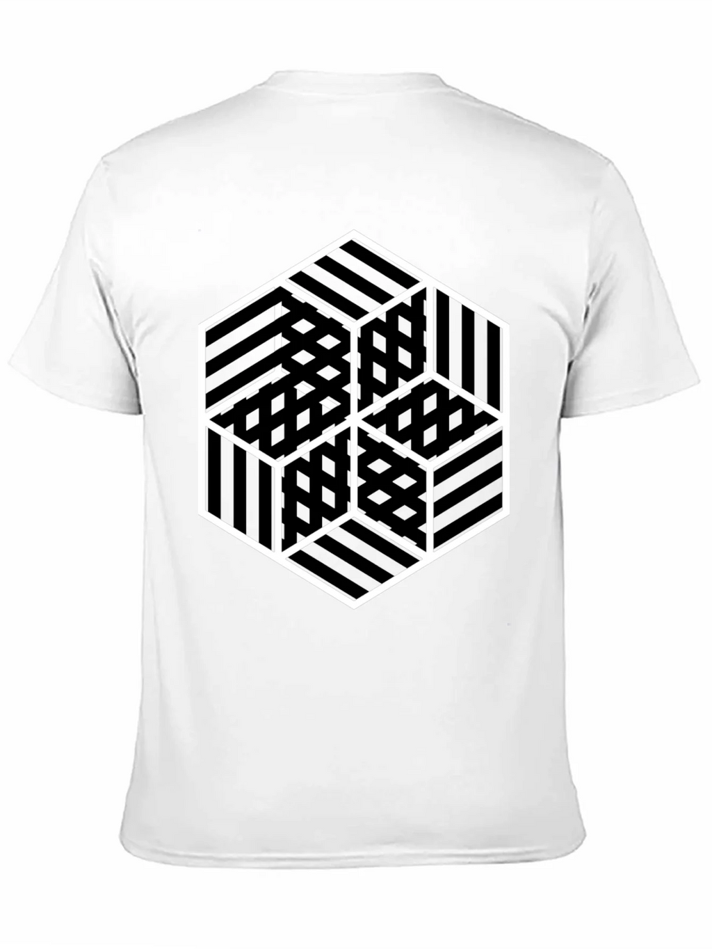 Geometric Illusion Cube Graphic Black T-Shirt