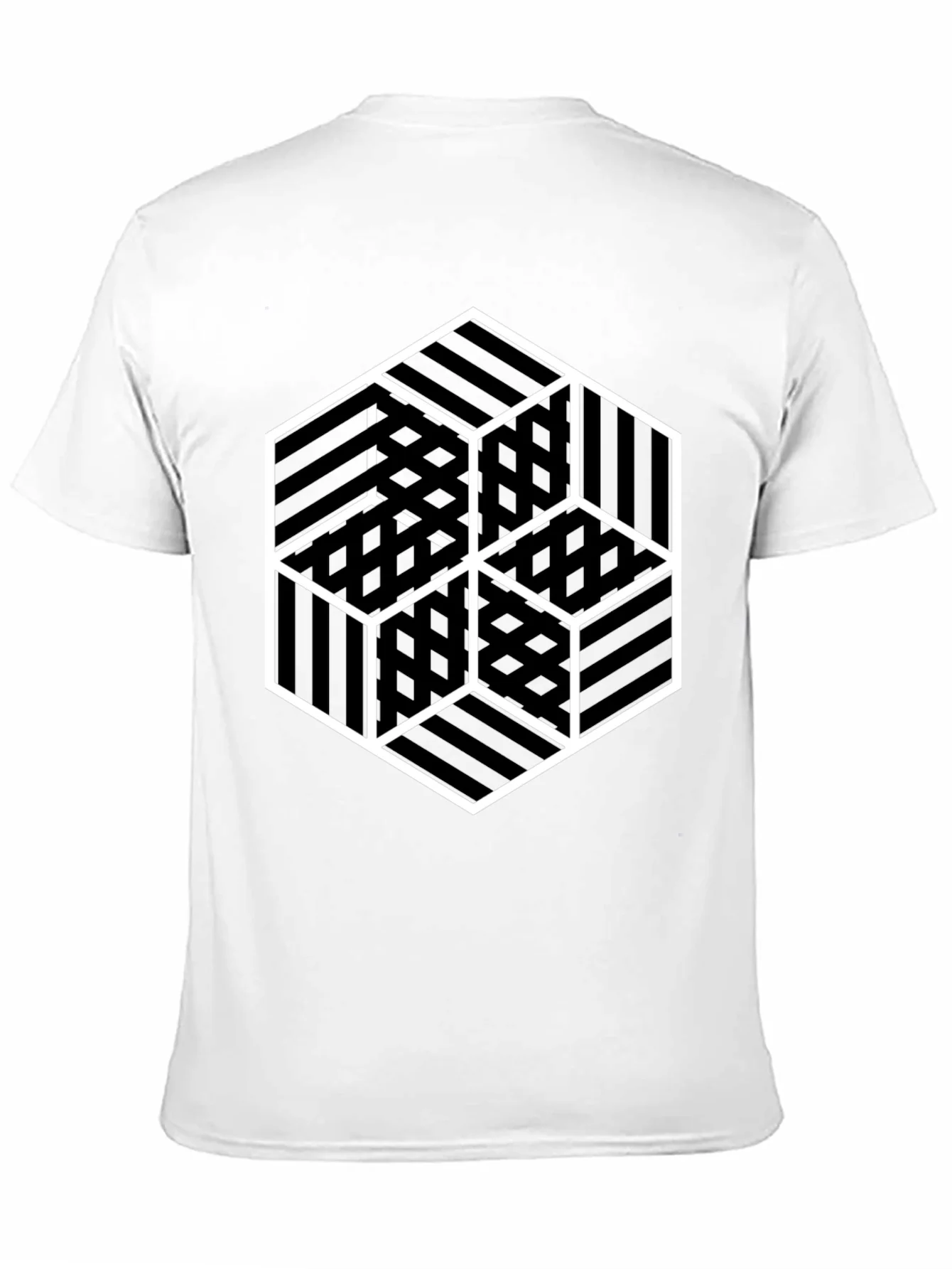 Geometric Illusion Cube Graphic Black T-Shirt