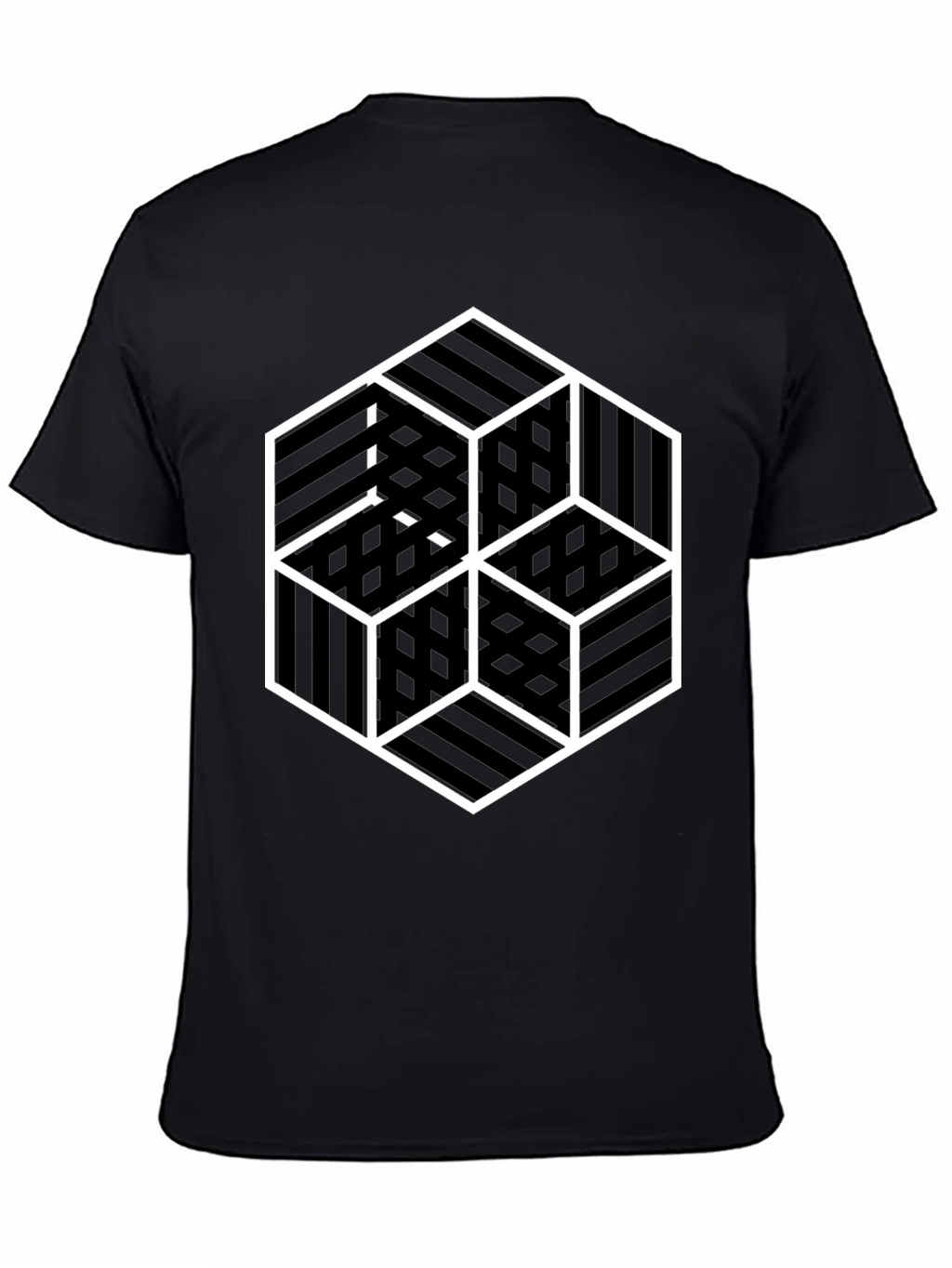 Geometric Illusion Cube Graphic Black T-Shirt