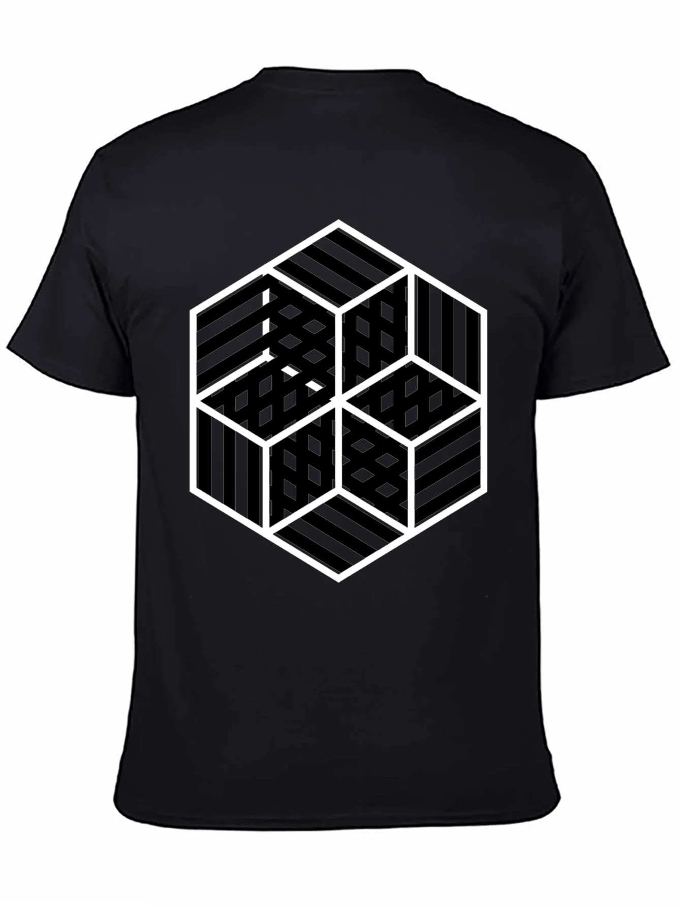 Geometric Illusion Cube Graphic Black T-Shirt