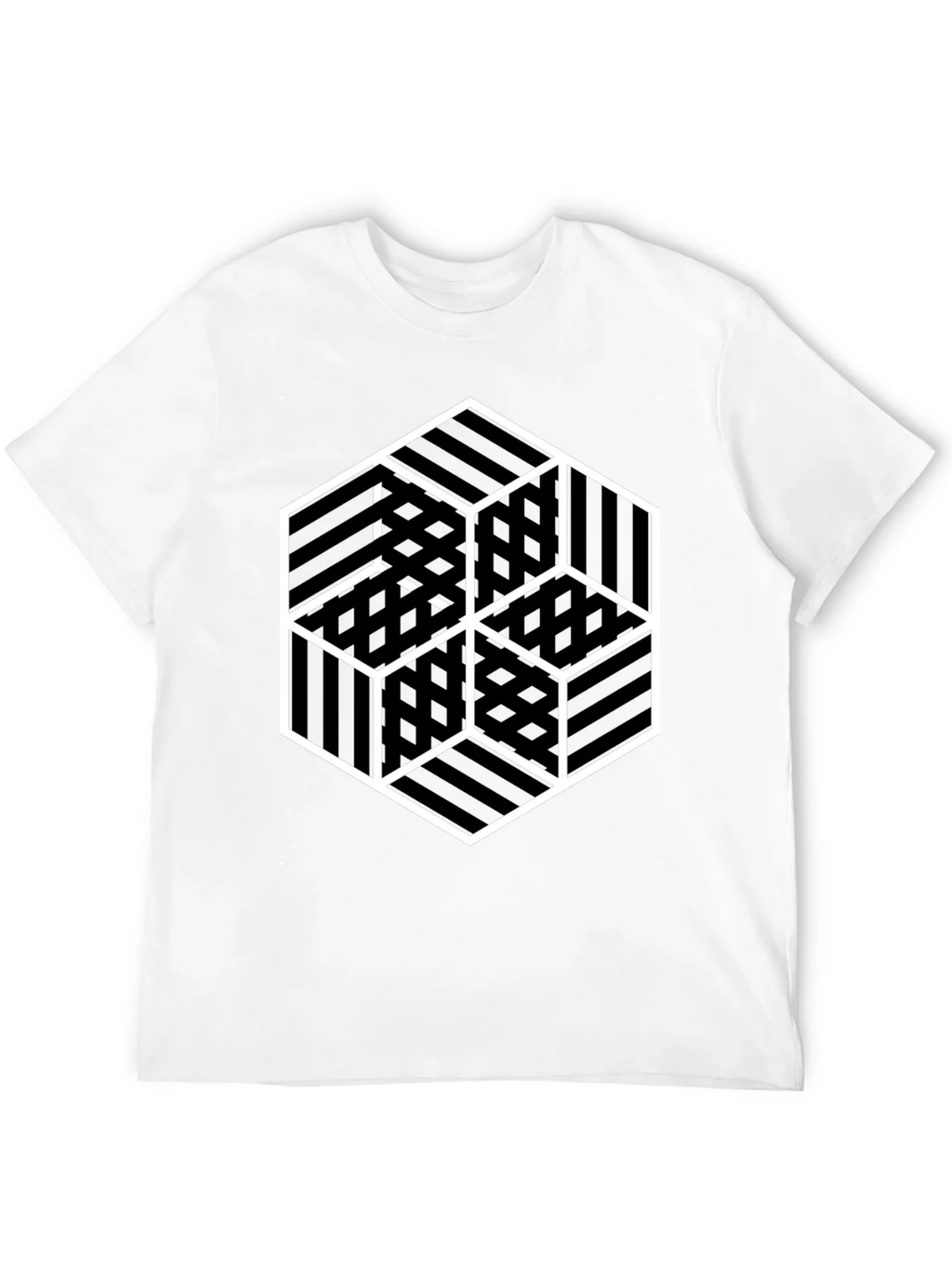 Geometric Illusion Cube Graphic Black T-Shirt