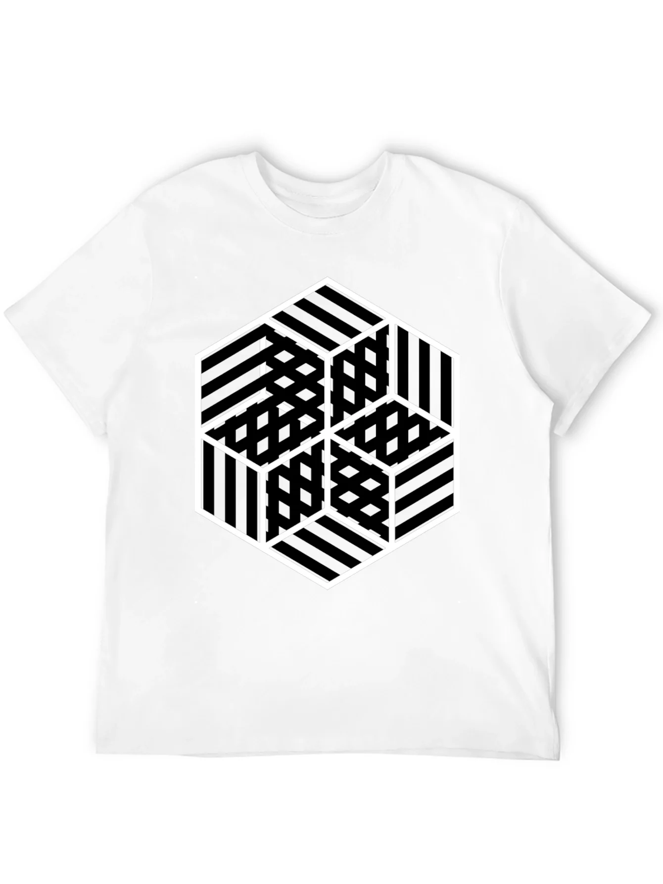 Geometric Illusion Cube Graphic Black T-Shirt
