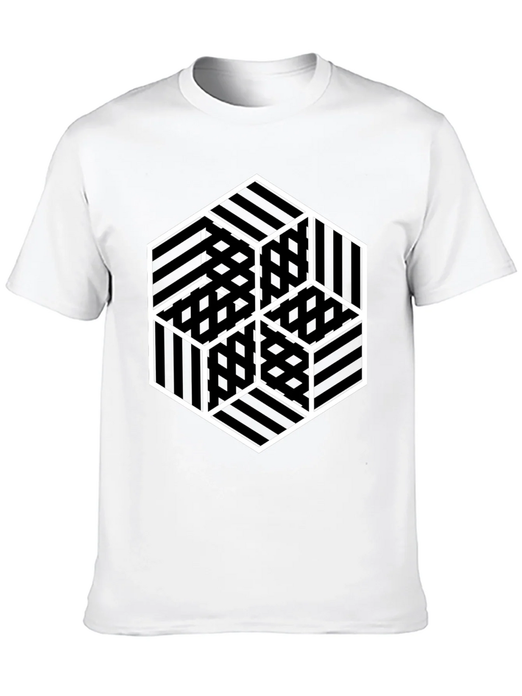 Geometric Illusion Cube Graphic Black T-Shirt
