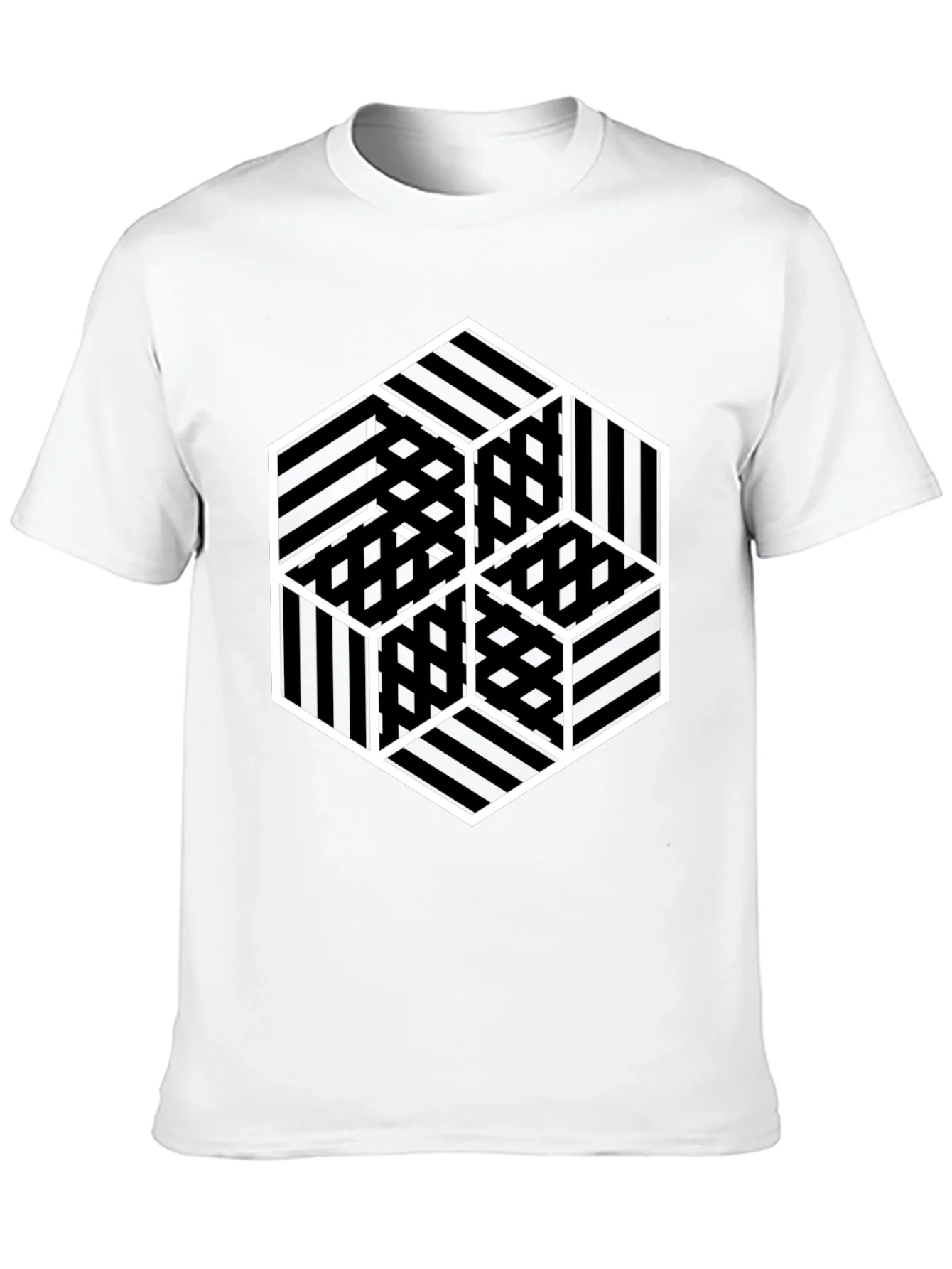 Geometric Illusion Cube Graphic Black T-Shirt