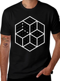 Geometric Illusion Cube Graphic Black T-Shirt